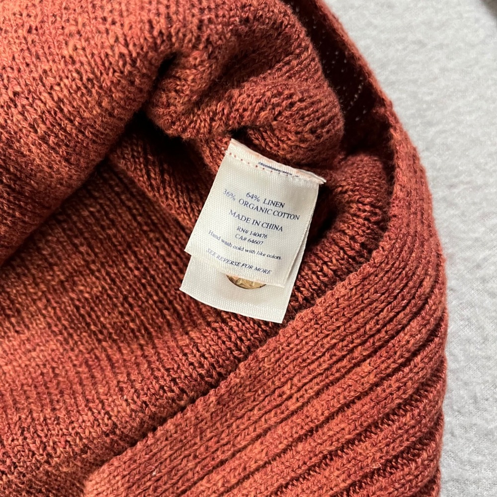 Faherty Miramar smoked paprika Linen Organic Cotton Ribbed Polo Sweater L Womens - Picture 9 of 12